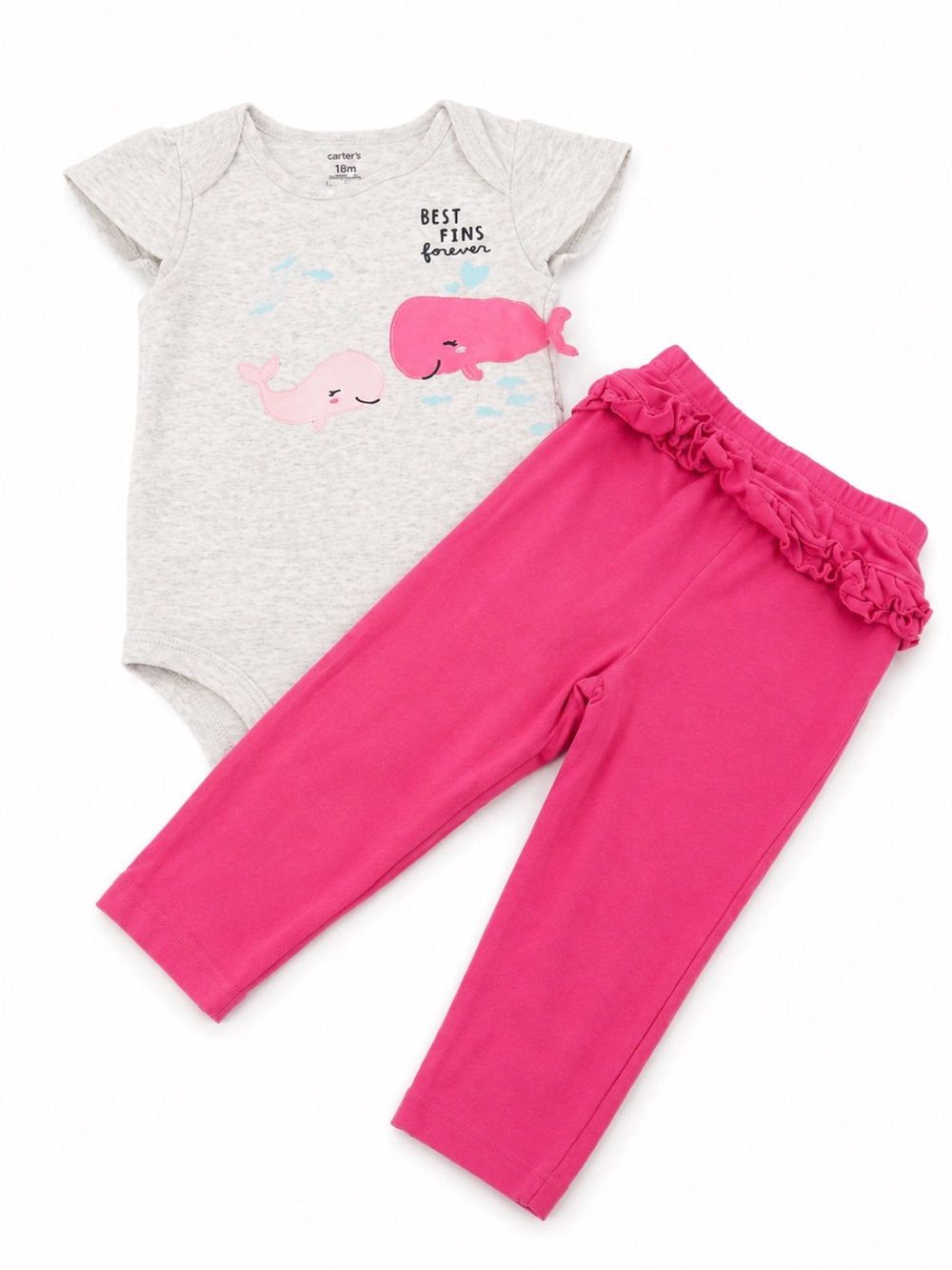 Carter's Gray Whale Graphic Bodysuit with Bright Pink Ruffle Pants